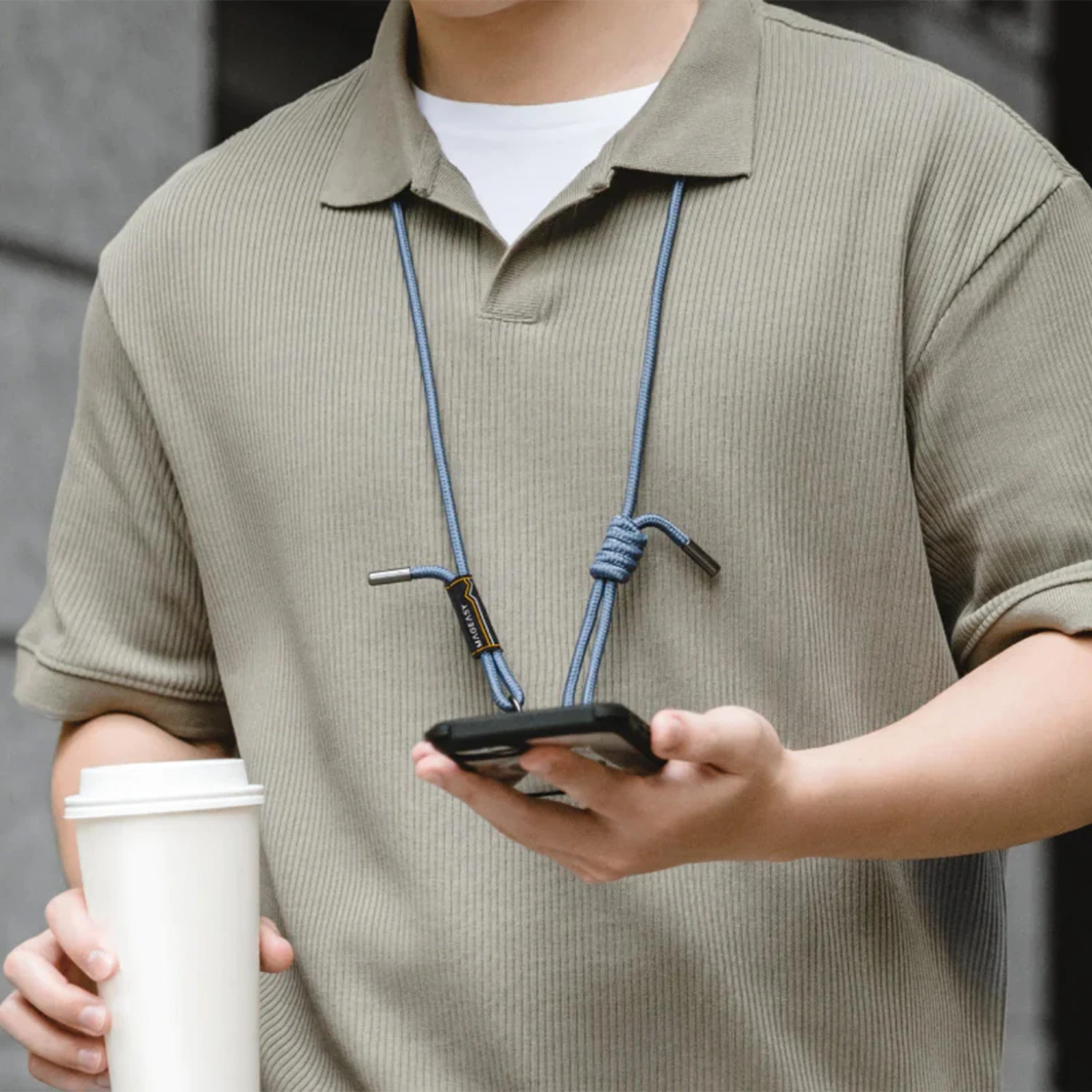 Universal MAGEASY 6mm Adjustable Strap Phone Lanyard - Misty Blue 3 Universal MAGEASY 6mm Adjustable Strap Phone Lanyard - Misty Blue - Image 3