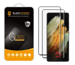 (2 Pack) Supershieldz Designed For Samsung Galaxy S21 Ultra 5G Tempered Glass Screen Protector, (Not Compatible With Fingerprint Scanner) (Full Screen Coverage) Anti Scratch, Bubble Free (Black)