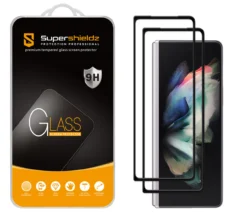 [2-Pack] Supershieldz For Samsung Galaxy Z Fold 3 5G (Front Screen Only) [Full Screen Coverage] [3D Curved Glass] Tempered Glass Screen Protector, Anti-Scratch, Bubble Free (Black Frame)