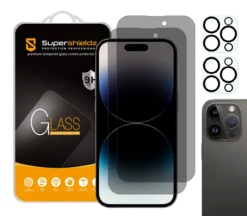 (2 Pack) Supershieldz (Privacy) Anti Spy Screen Protector Designed For IPhone 14 Pro (6.1 Inch)+ Camera Lens Tempered Glass Screen Protector, Anti Scratch, Bubble Free